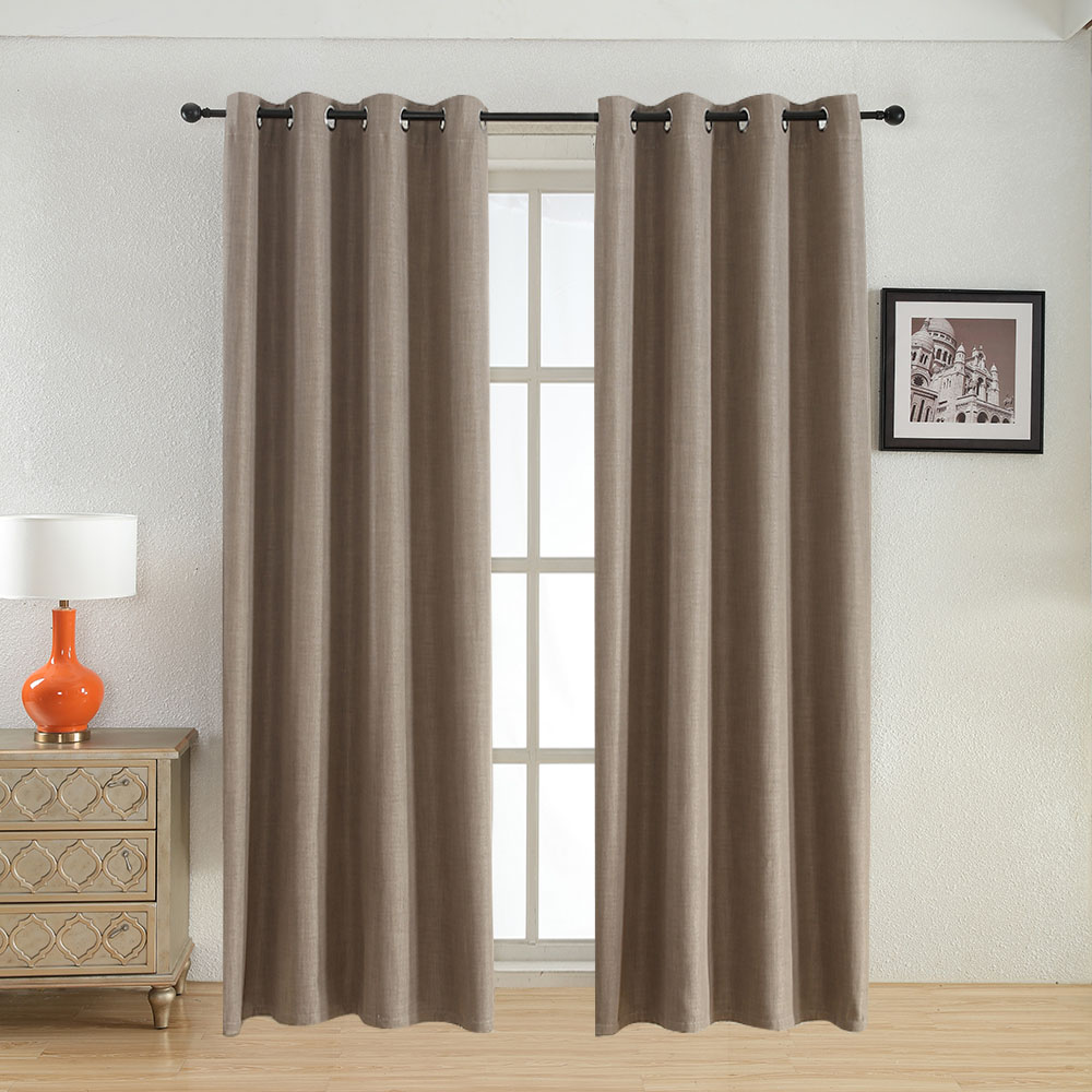 Fire Resistant Blackout Curtains Faux Linen Fabric Thermal Insulation Room Darkening