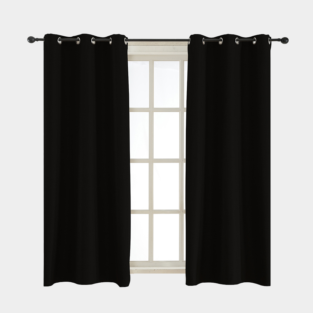 Inherent Flame Resistant Dimout Fabric Grommet Blackout Curtains Drapes in Black