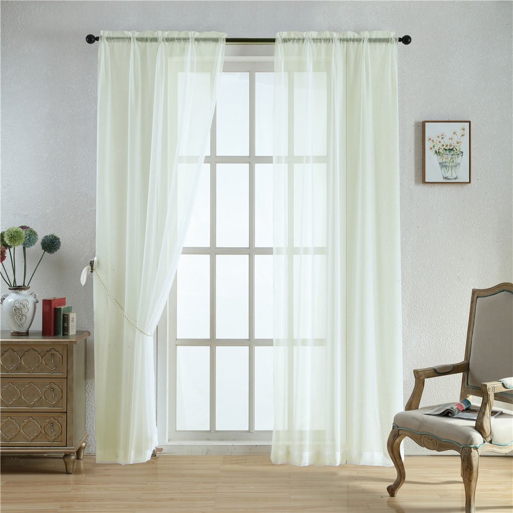 Fire Retardant Voile Sheer Fabric Rod Pocket Window Treatment Transparent Sheer Curtains