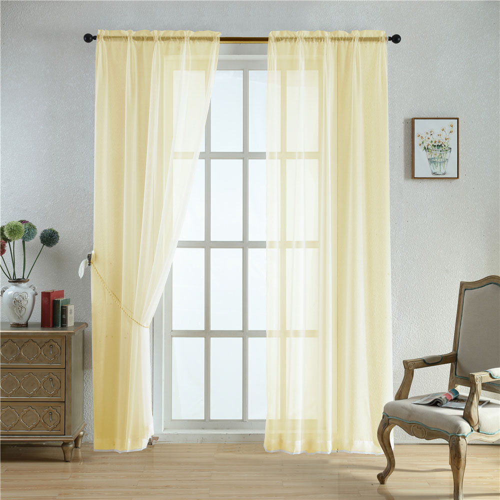 Fire Retardant Voile Sheer Fabric Rod Pocket Window Treatment Transparent Sheer Curtains