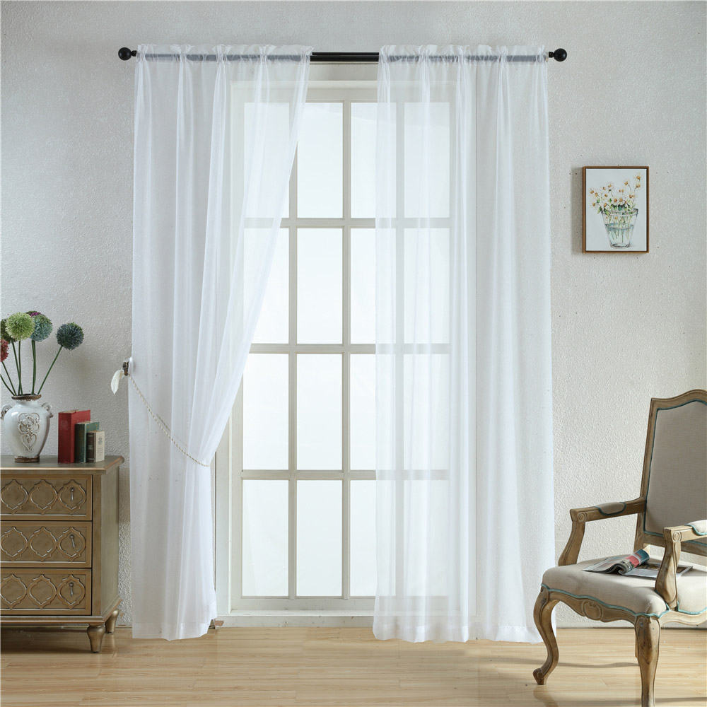 Fire Retardant Voile Sheer Fabric Rod Pocket Window Treatment Transparent Sheer Curtains