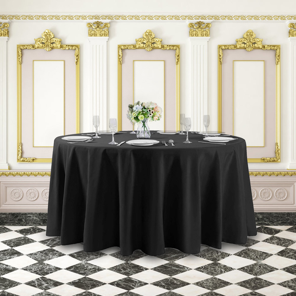 Flame Retardant Poly Premiere Fabric Round Table Cloth For Wedding Banquet Parties