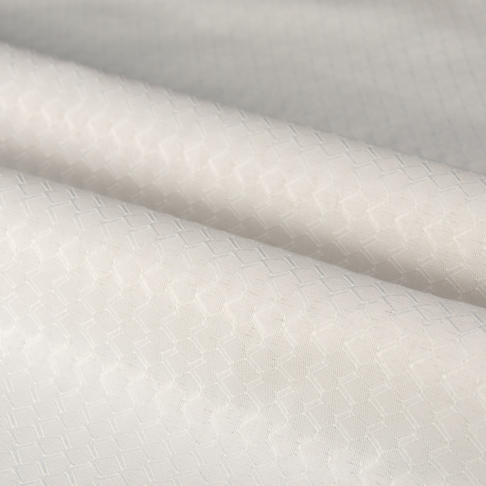 Permanent Fire Resistant Jacquard Fabric in White for Hotels, 190cm Width, 100% Polyester