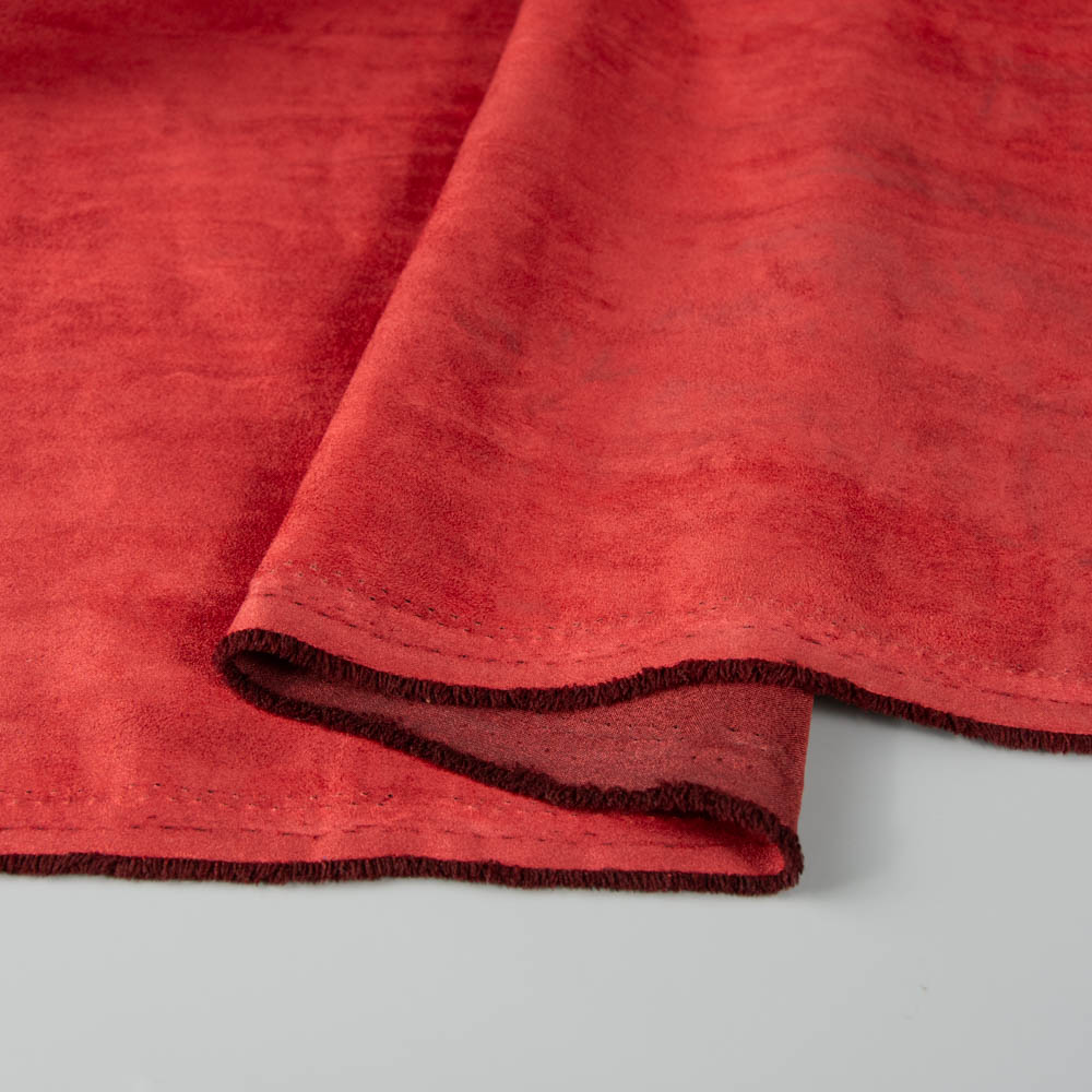 Permanent Fire Resistant Delicate Drape Suede Fabric in Red 100% Polyester for Handbags, Clothing, NFPA 701.