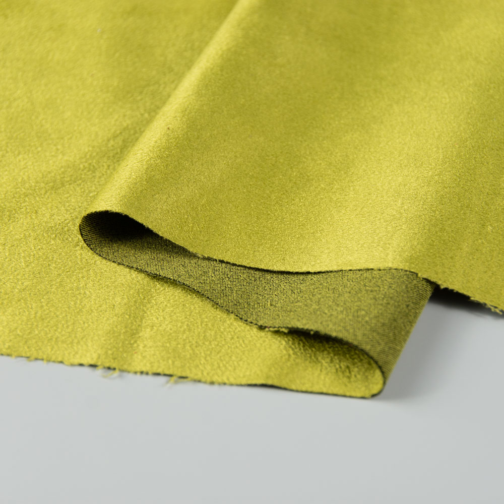 Permanent Fire Retardant Soft Suede Fabric in Olive 100% Polyester for Handbags, Clothing, NFPA 701.