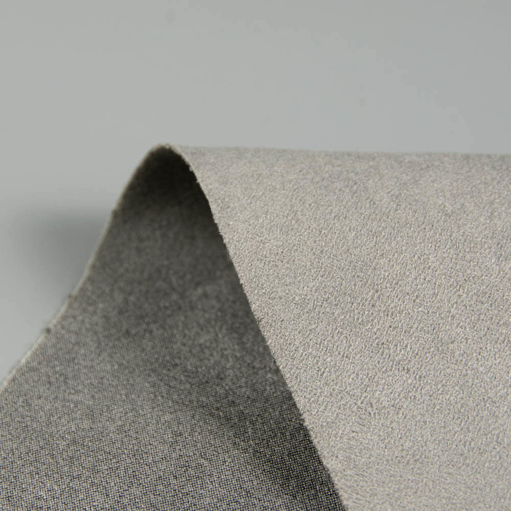 Inherent Flame Retardant Soft LightGrey Suede Fabric for Clothing, Handbags, and Accessories.