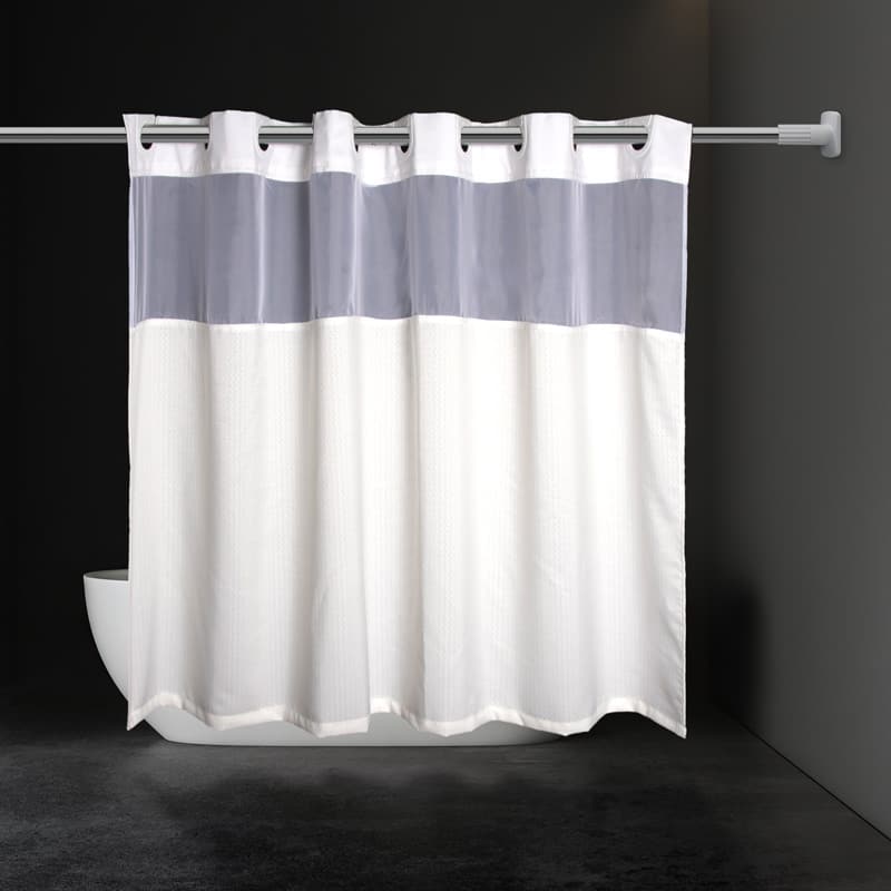 Flame-Retardant No-Hook Shower Curtain with 10 Built-in Grommets